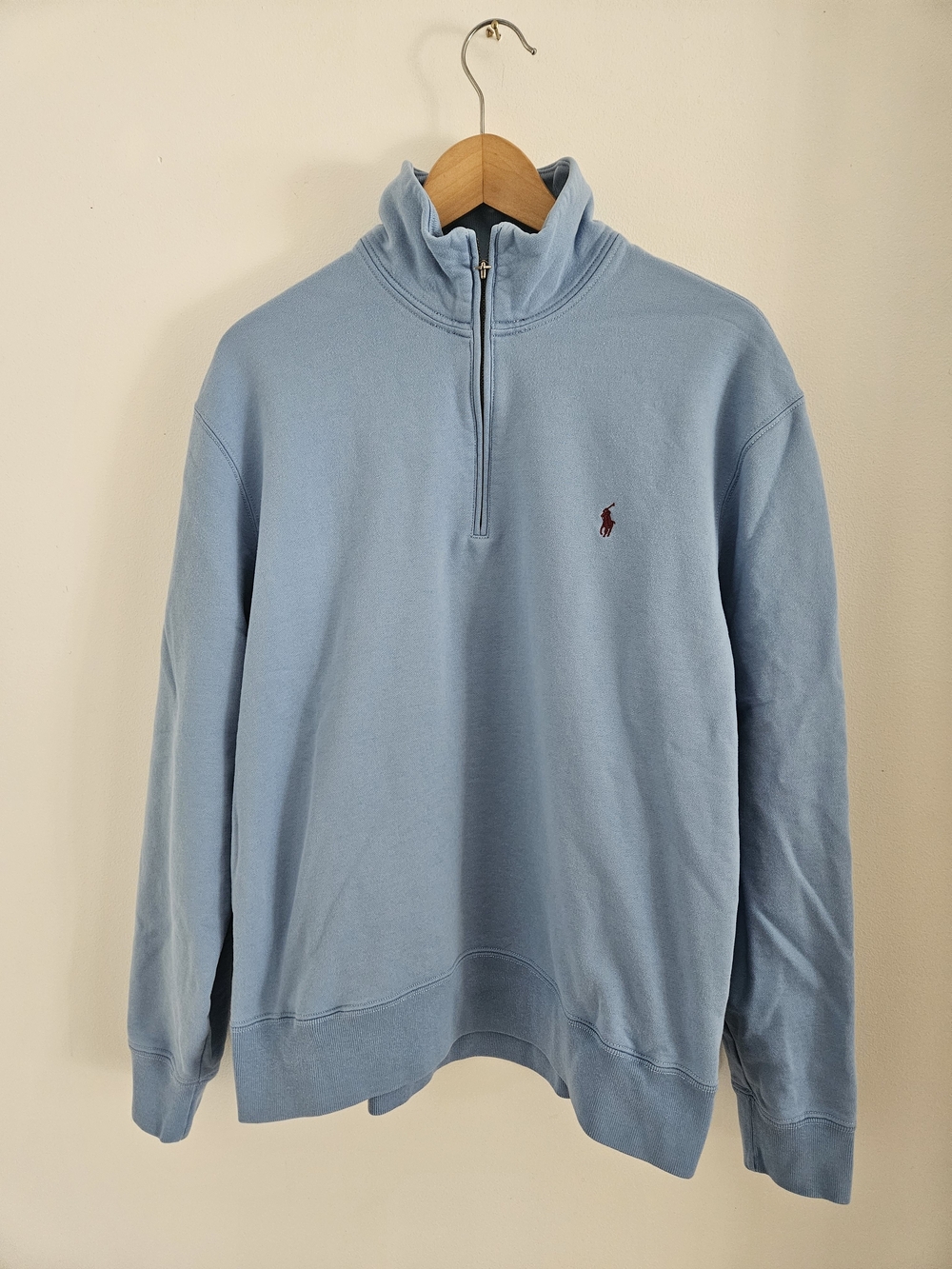 Vintage Polo Ralph Lauren Light Blue Quarter-Zip Pullover Sweater Mens Large